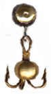 Мормышка вольфрамовая Дьявол-дробинка с подвесным тройником, золото, 3,0мм